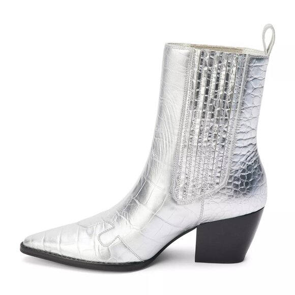 NEW MATISSE Made In Brazil Leather Collins Heel Pointy Toe Booties silver 663mn - Picture 5 of 9